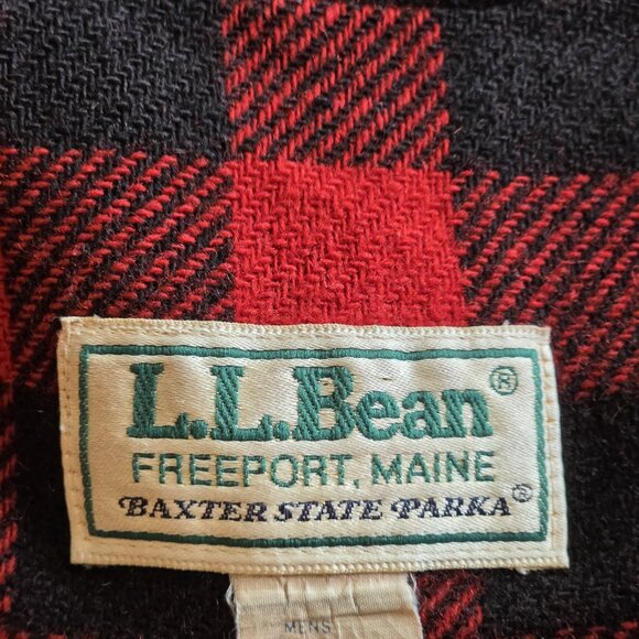 L.L. Bean Baxter State Parka VTG 90s Wool Buffalo Plaid Lined Blue Jacket Large - Picture 11 of 16